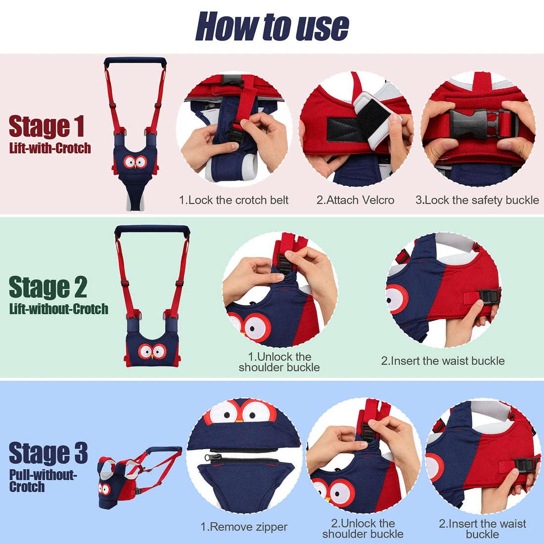 Panitay Handheld Baby Walking Harness Adjustable Toddler Walking Assistant Baby Walker Assistant Belt with 4 Pairs Crawling Anti-Slip Knee 4 Pairs Non Slip Toddler Socks Grips, 7-24 Months Old