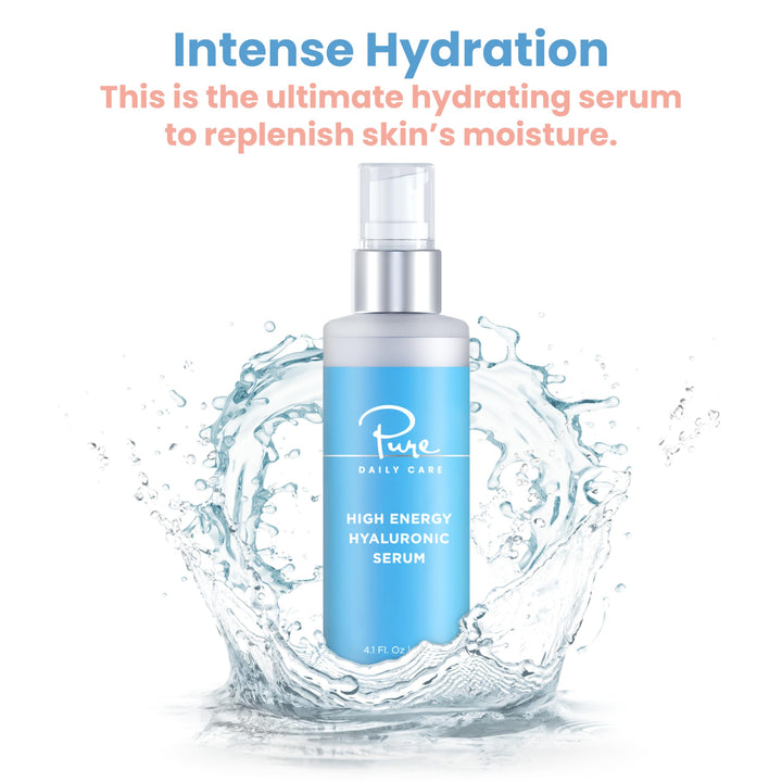 Pure Daily Care High Energy Hyaluronic Serum (4 Fl. Oz) - Hydrating Clinical Grade Hyaluronic Acid.