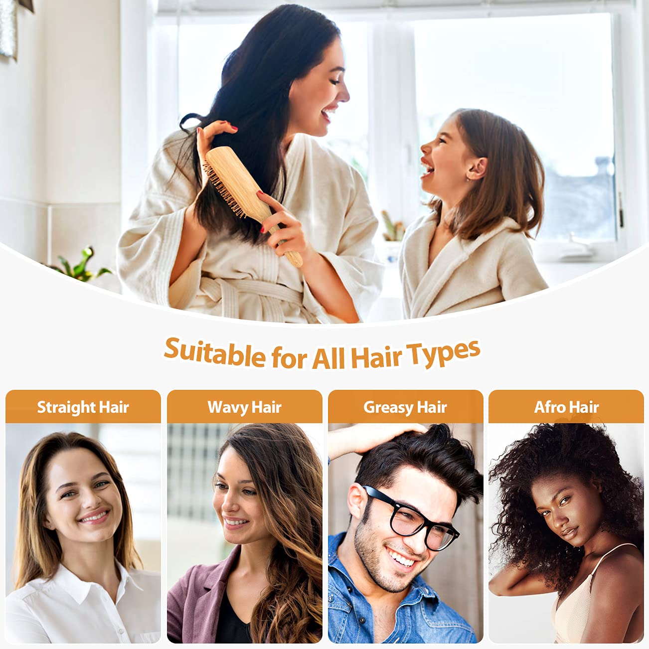 BundlePro Pack of 2 Bamboo Hair Brushes | Natural Ecofriendly Brush with Bristles Massages Scalp AntiStatic Detangle for All Types Lightweight Travel Size (Paddle)