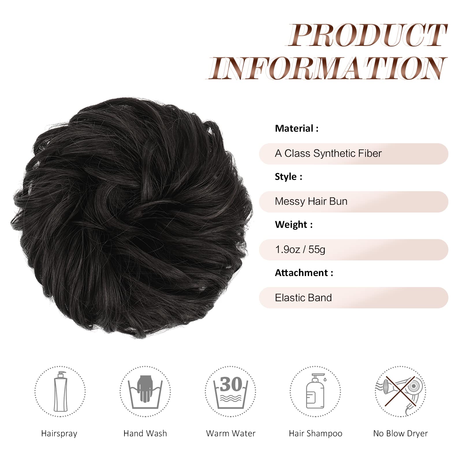 FESHFEN Hair Bun Extensions Messy Curly Hair Scrunchies Plus Size Hairpieces Synthetic Donut Updo Hair Pieces for Women Girls, 1.94oz