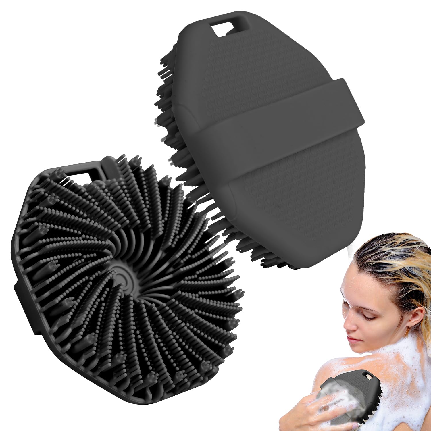 Silicone Body Scrubber, Exfoliating Body Scrubber for Sensitive Skin, Silicone Body Scrubber Shower Brush, Silicone Body Brush for Showering (Black, 1Pcs)
