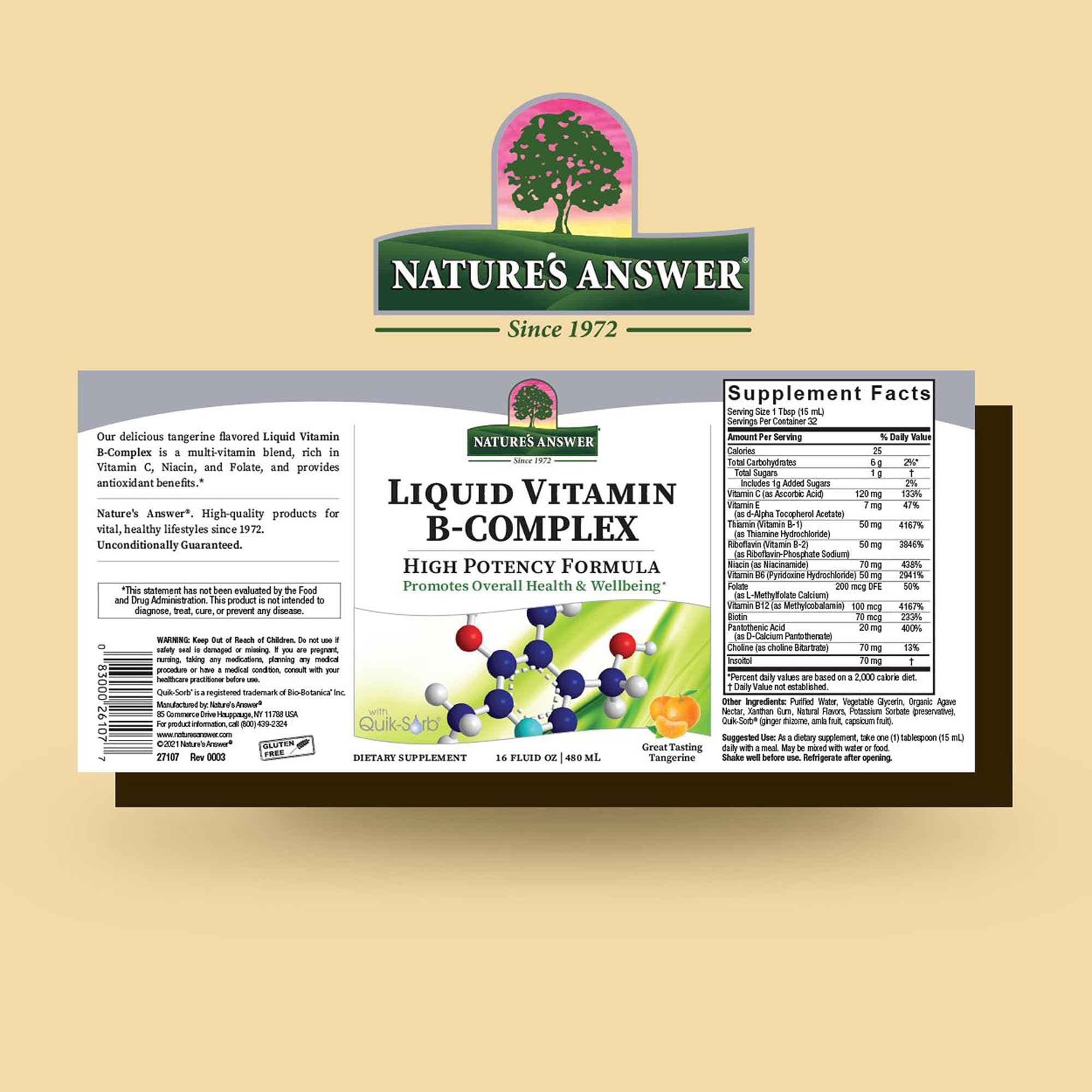 Nature's Answer Liquid Vitamin B-Complex Supports Healthy Energy Levels | Promotes Healthy Nerve Function | All-Natural Tangerine Flavor | Gluten-Free & Benzoate-Free 16oz