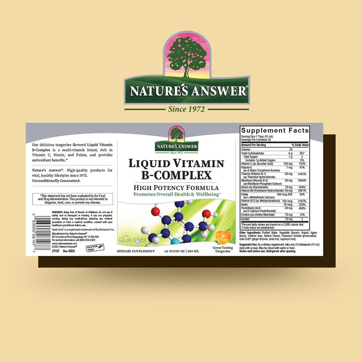 Nature's Answer Liquid Vitamin B-Complex Supports Healthy Energy Levels | Promotes Healthy Nerve Function | All-Natural Tangerine Flavor | Gluten-Free & Benzoate-Free 16oz