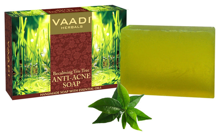 Vaadi Herbals Tea Tree Oil Bath Bar Soap with Clove Oil - Handmade Herbal Soap with 100% Pure Essential Oils - ALL Natural - Each 2.65 Ounces - Pack of 6 (16 Ounces)