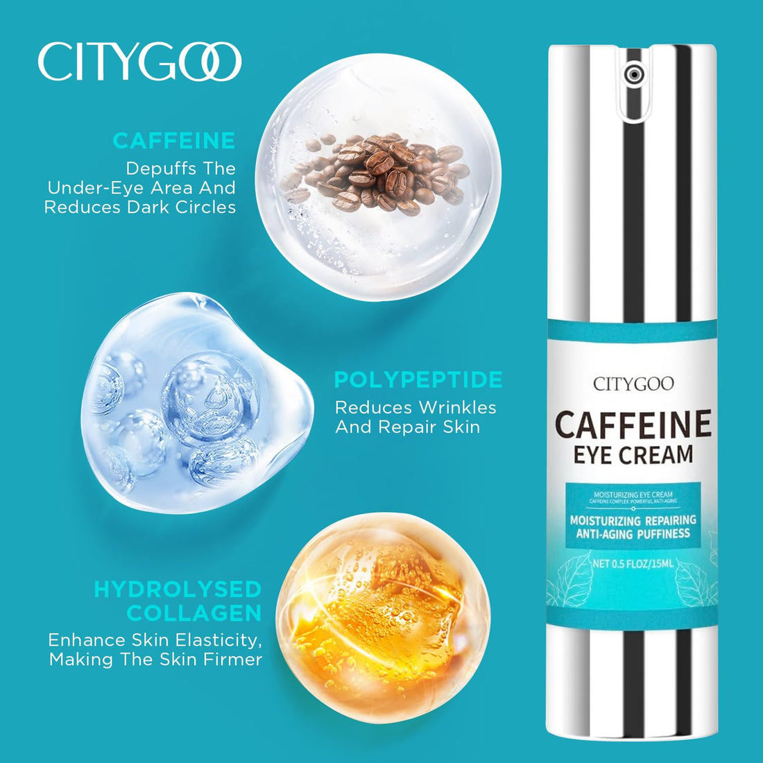 Caffeine-Infused Eye Cream: Reduced Puffiness, Dark Circles, and Wrinkle Smoothing for Morning and Evening Routine