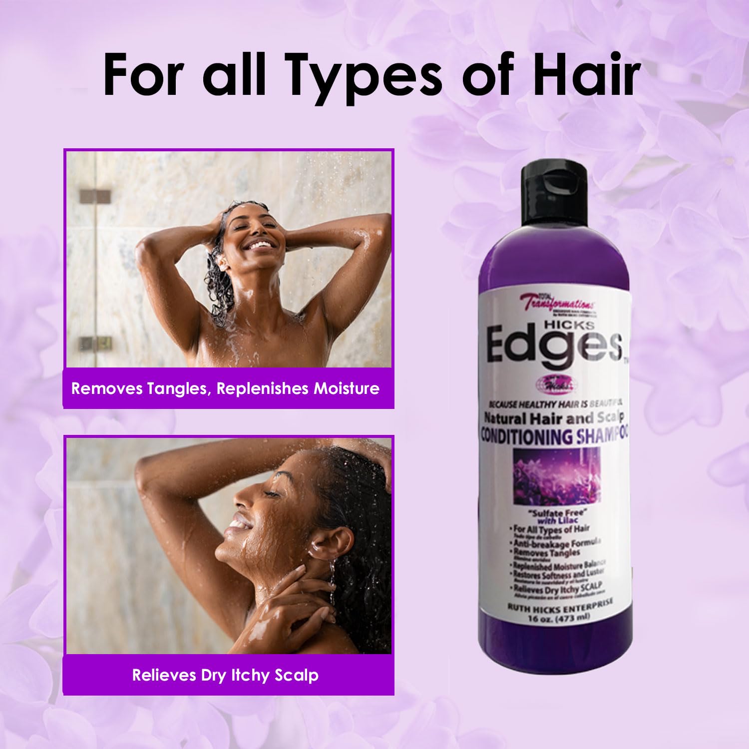 Hicks Edges Natural Hair and Scalp Conditioning Shampoo with Lilac - 16 oz