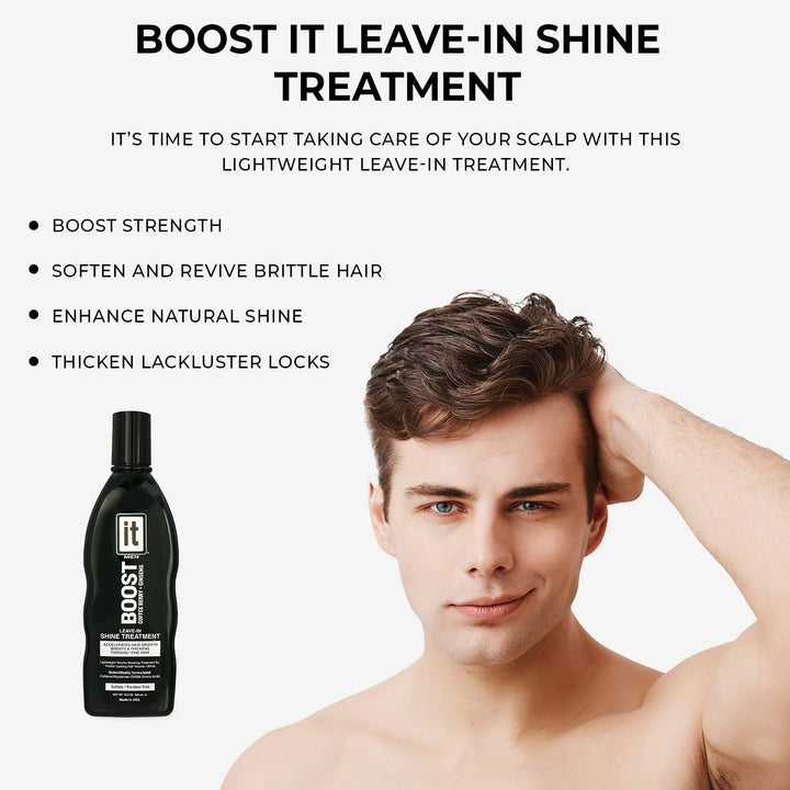 BOOST IT Leave-In Shine Treatment for Men | Hair Growth, Thicken Thinning & Fine Hair | Sulfate & Paraben, 10.2oz