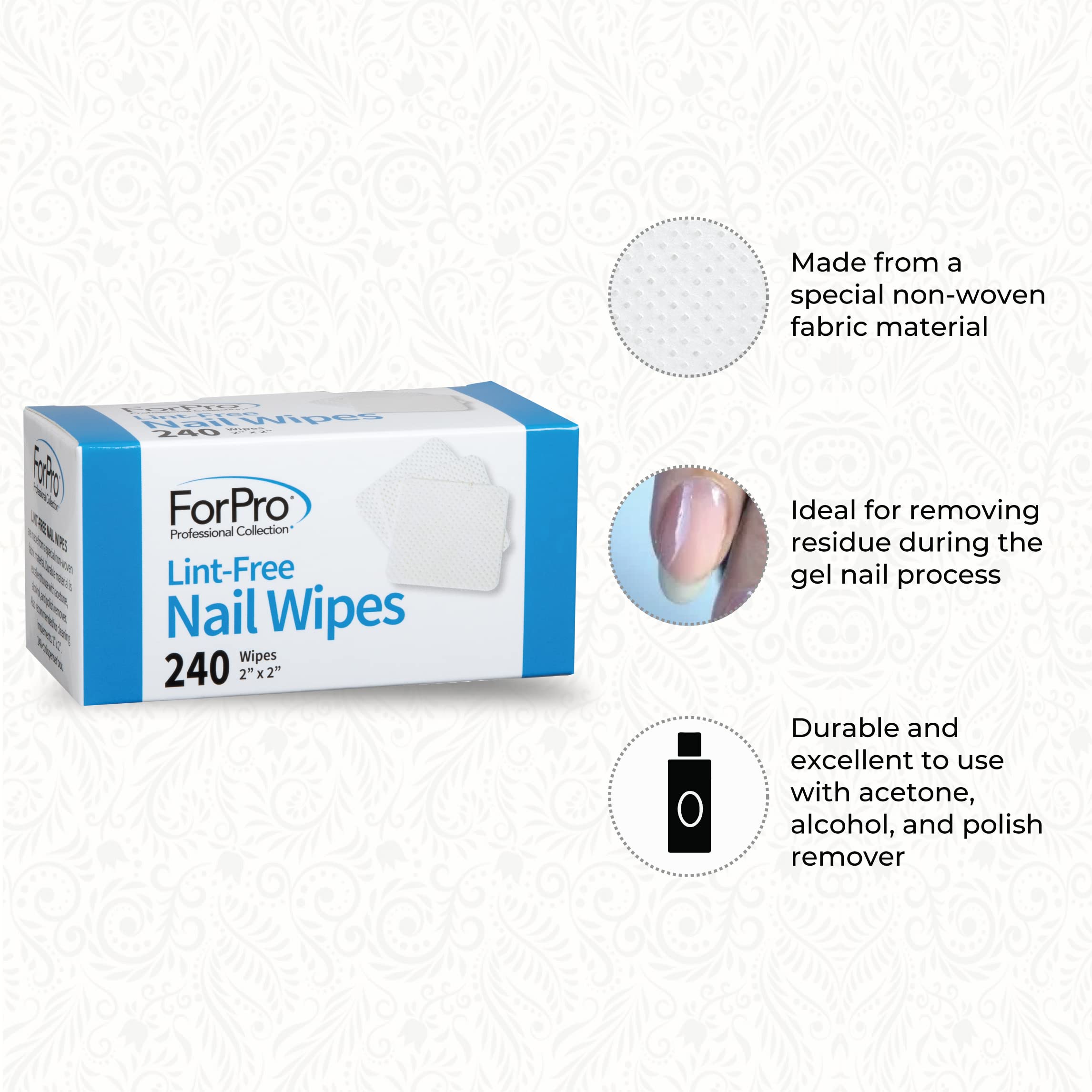 ForPro Lint-Free Nail Wipes, 2 x 2, 240-Count