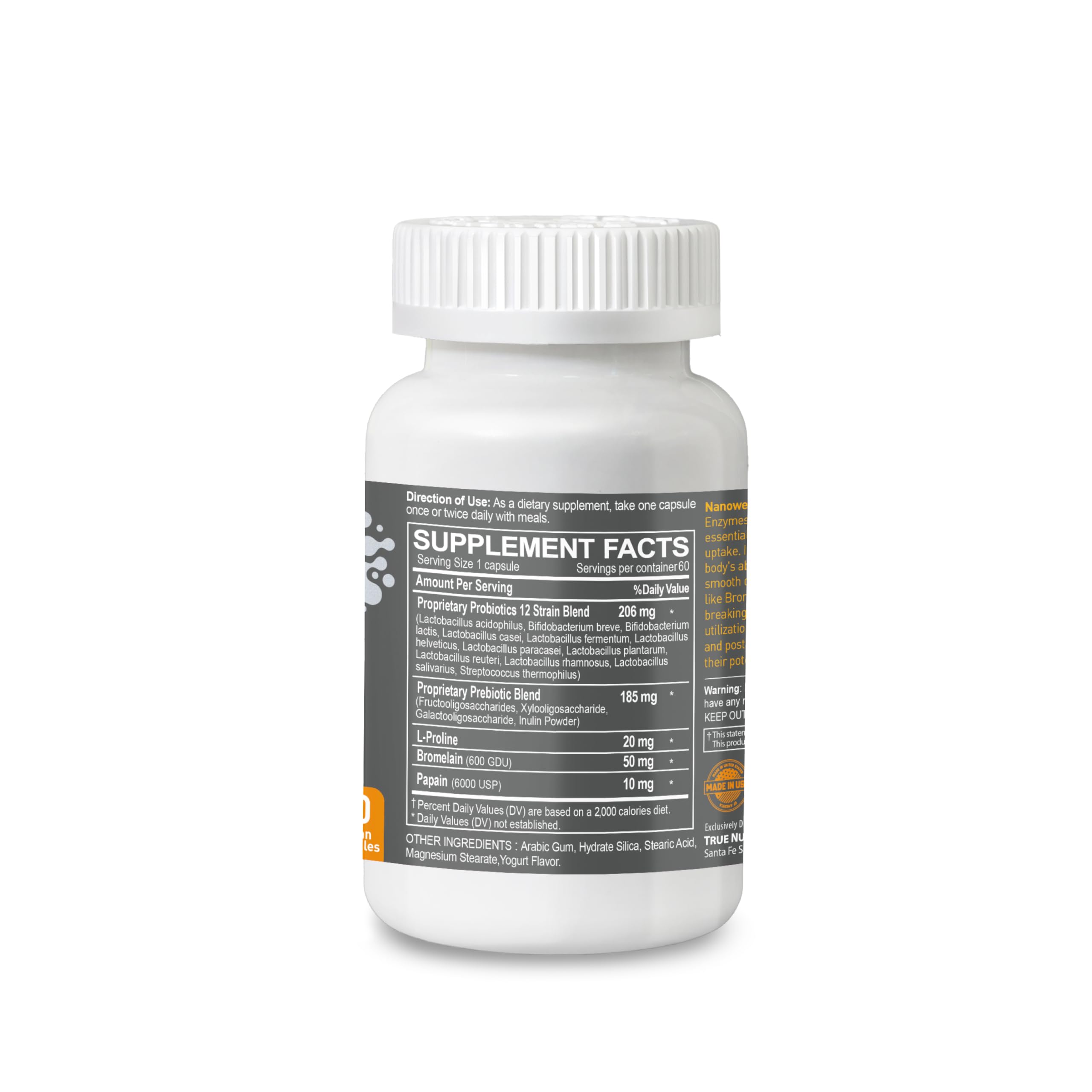 NANOWELL 55B Probiotics with Digestive Enzymes for Immune Support & Gut Health - 55 Billion CFU, 12 Strain, 185 mg Prebiotic - Relieves Gas & Bloating - 60 Vegan Capsules, 60 Day Supply