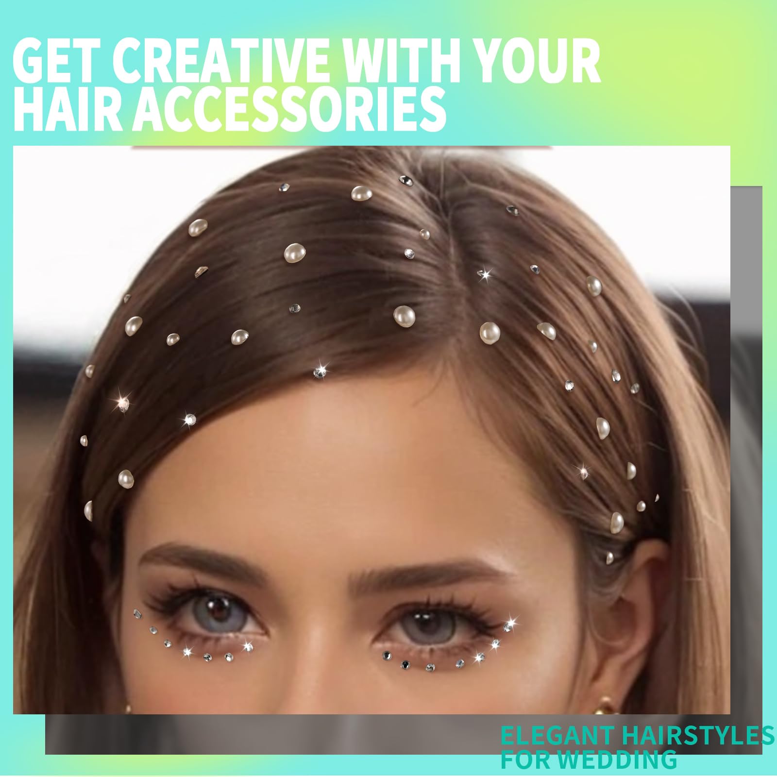 Teenitor Face Gems Self Adhesive Rhinestones for Makeup, Jewels, Stick On Pearls Hair Gems, Pearl Rhinestones Stickers for Hair, Eye, Body, Parties Makeup