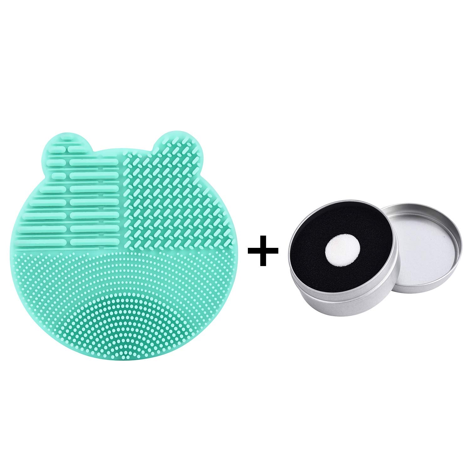 Silicon Makeup Brush Cleaning Mat with Brushes Drying Holder Portable Bear Shaped Cosmetic Brush Cleaner Pad+ Makeup Brush Dry Cleaned Quick Color Removal Sponge Scrubber Tool (Blue)
