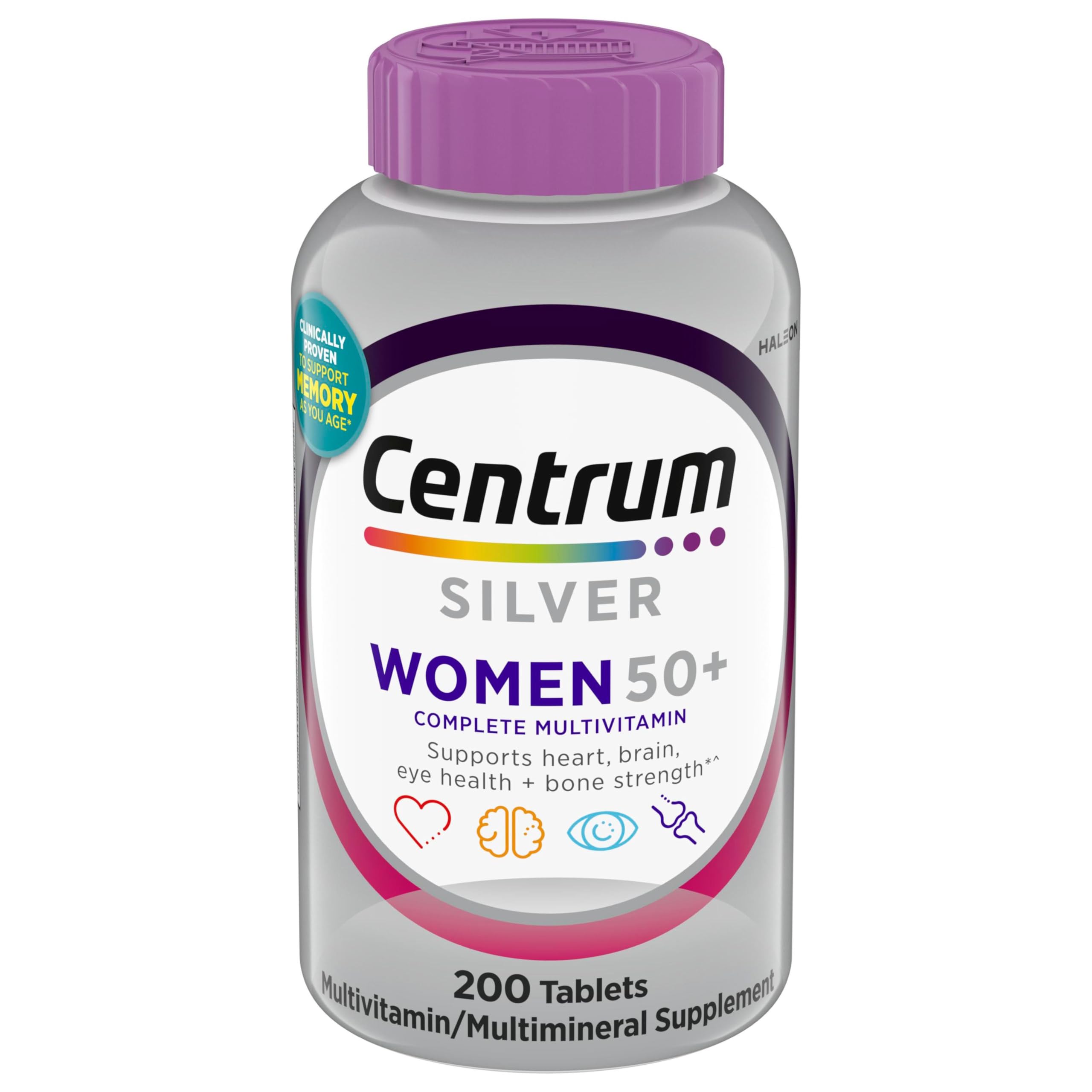 Centrum Silver Women's Multivitamin for Women 50 Plus, Multivitamin/Multimineral Supplement with Vitamin D3, B Vitamins, Non-GMO Ingredients, Supports Memory and Cognition in Older Adults - 200 Ct