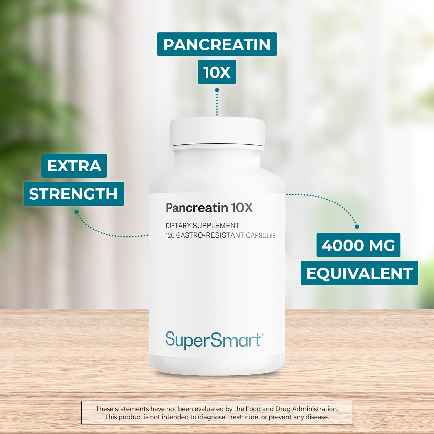 Supersmart - Pancreatin 10X (Extra Strength) - Pancreatin Digestive Enzymes Supplement - Protease, Lipase, Amylase with Trypsin | Non-GMO & Gluten Free - 120 DR Capsules