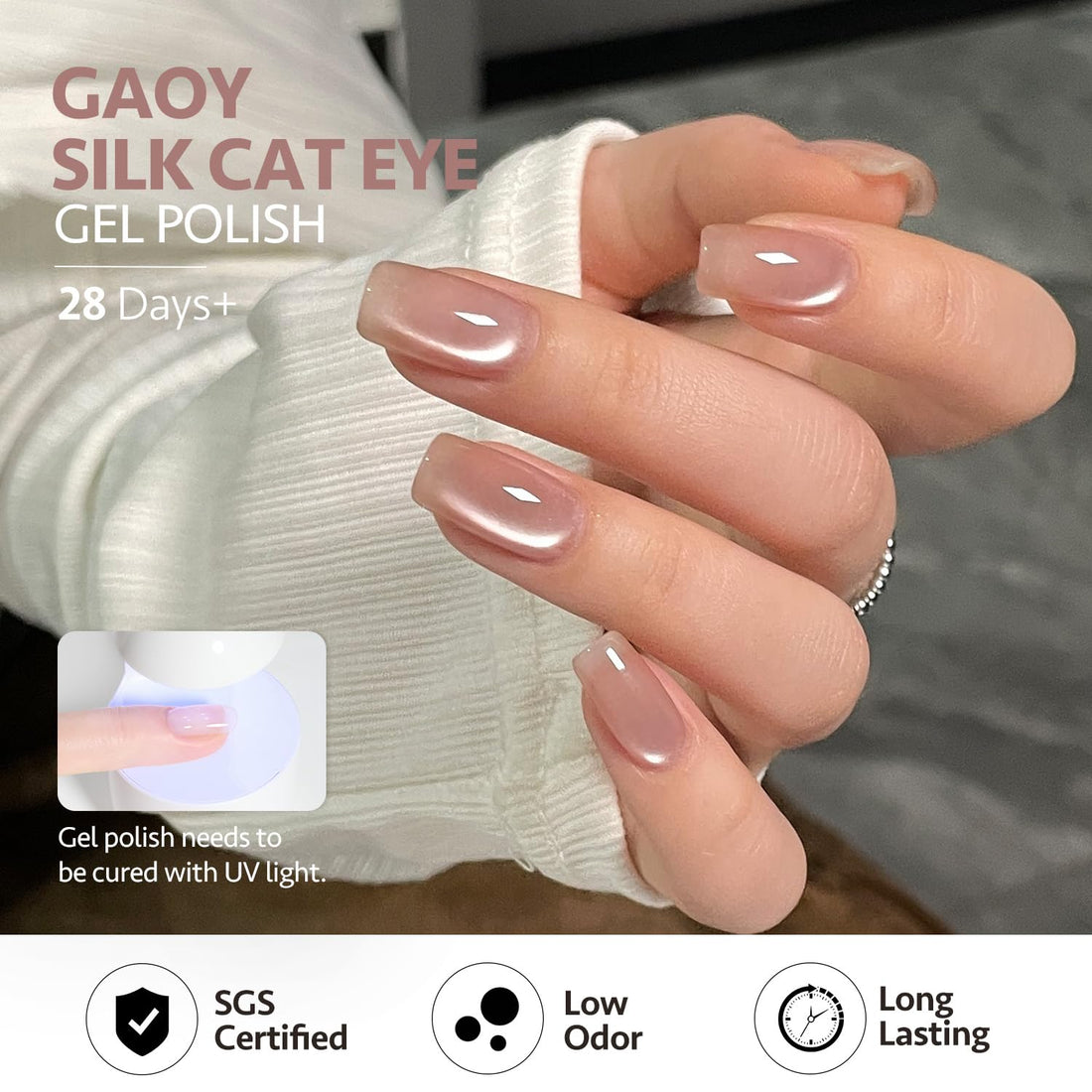 GAOY Jelly Nude Cat Eye Gel Nail Polish, 16ml Glitter Holographic Nail Polish with Magnet, Reflective Translucent UV Gel, 3095 Soft Dawn