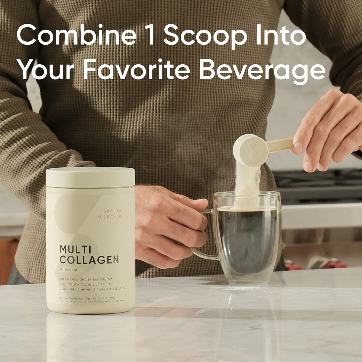 Sports Research Multi Collagen Protein Powder (Type I, II, III, V, X) with Hyaluronic Acid + Vitamin C | 5 Types of Food Based Collagen, 30 Servings (Unflavored)