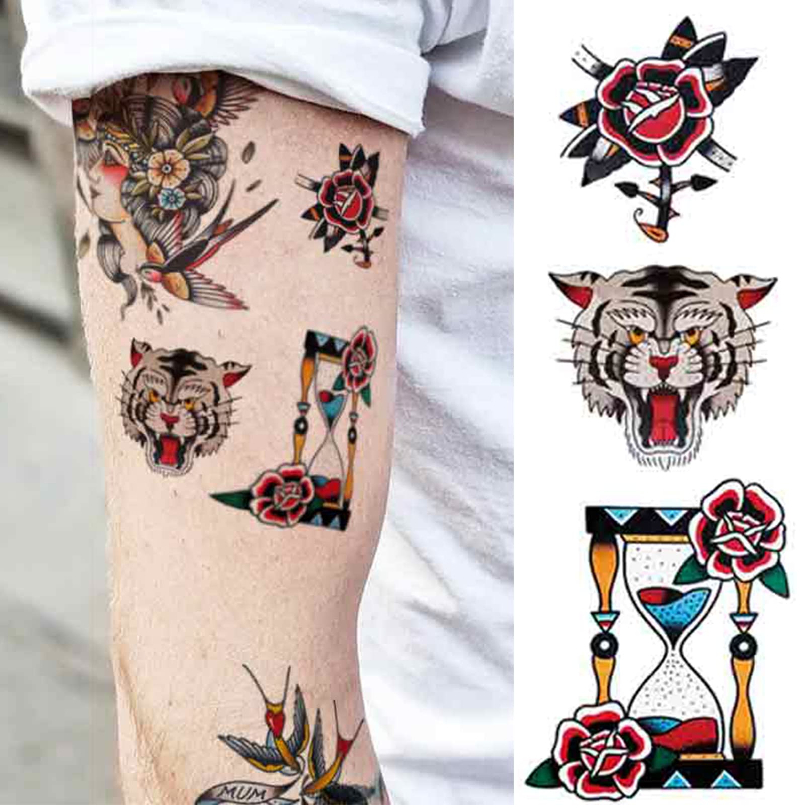 PUSNMI Custom Temporary Tattoos Tiger Snake Swallow Fake Tattoos Temporary Tattoo Kit for Men Women Realistic Temporary Tattoos for Face Arm for Party