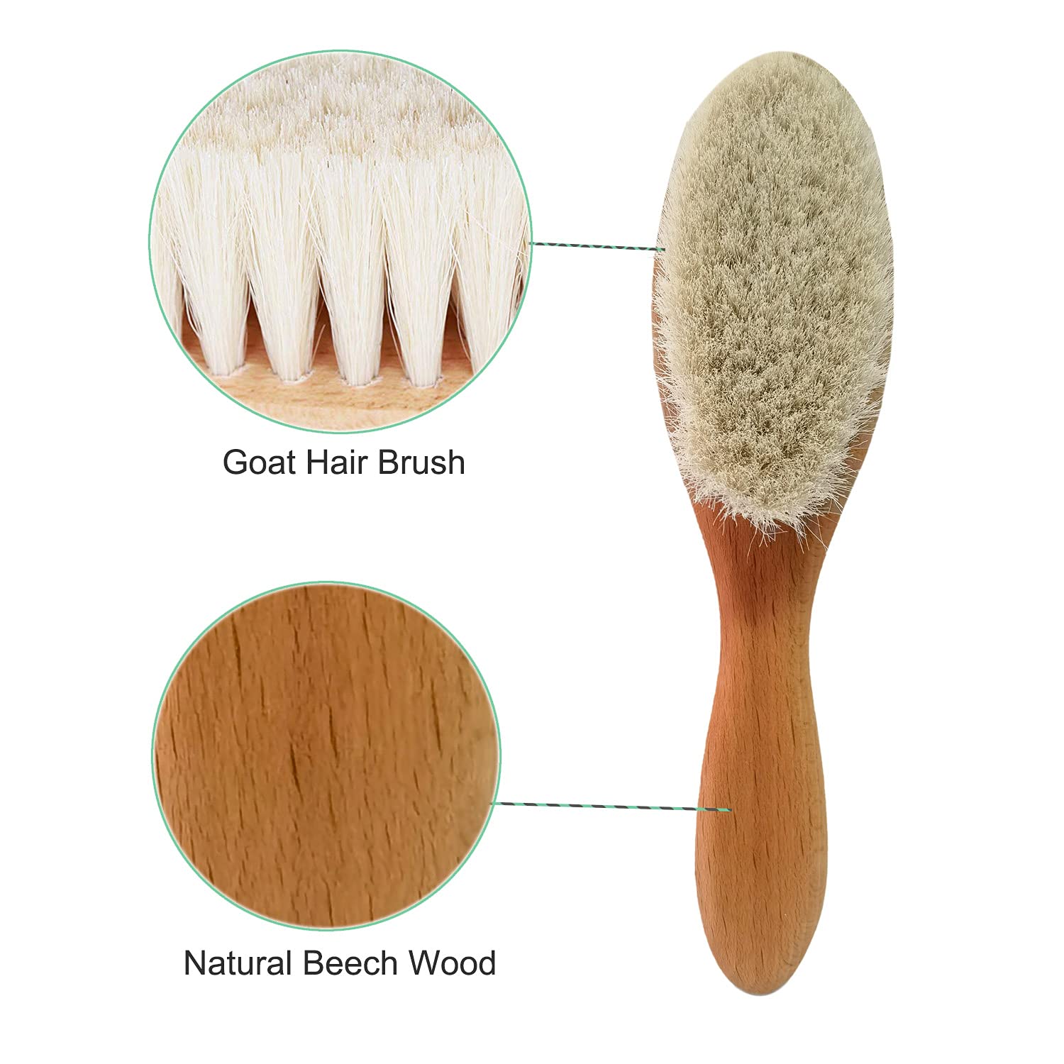 Molylove 3 Piece Baby Hair Brush and Comb Set for Newborn & Toddlers- Natural Wooden Hairbrush with Soft Goat Bristles for Cradle Cap - Perfect Scalp Grooming Product for Infant, Toddler, Kids, Baby