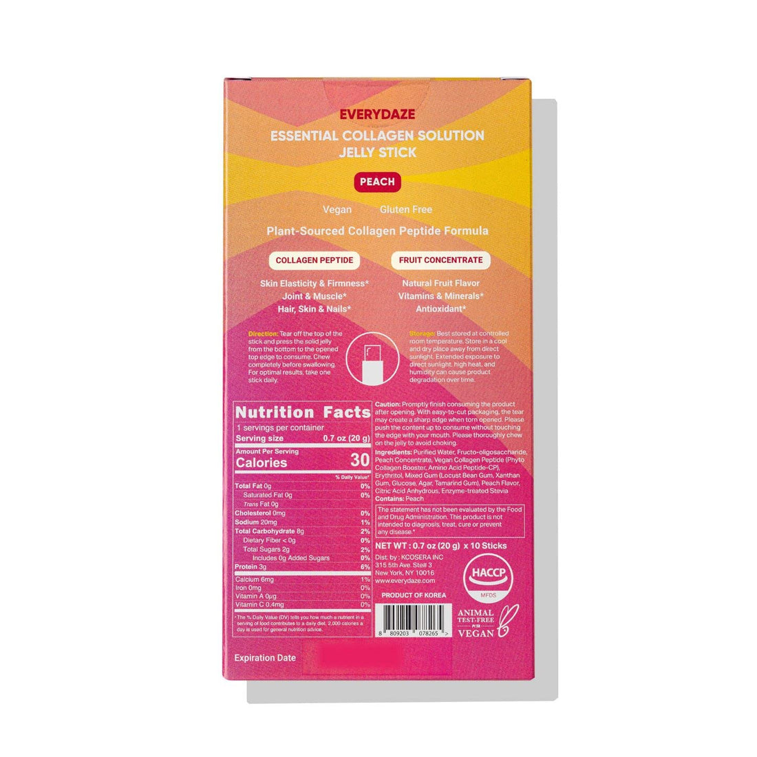 EVERYDAZE Essential Collagen Solution Jelly Stick | Vegan Collagen Peptide | Peach | 10 Packs | Hair, Skin, Nails, Beauty, Bone | Vitamins, Minerals, Antioxidants for Men & Women