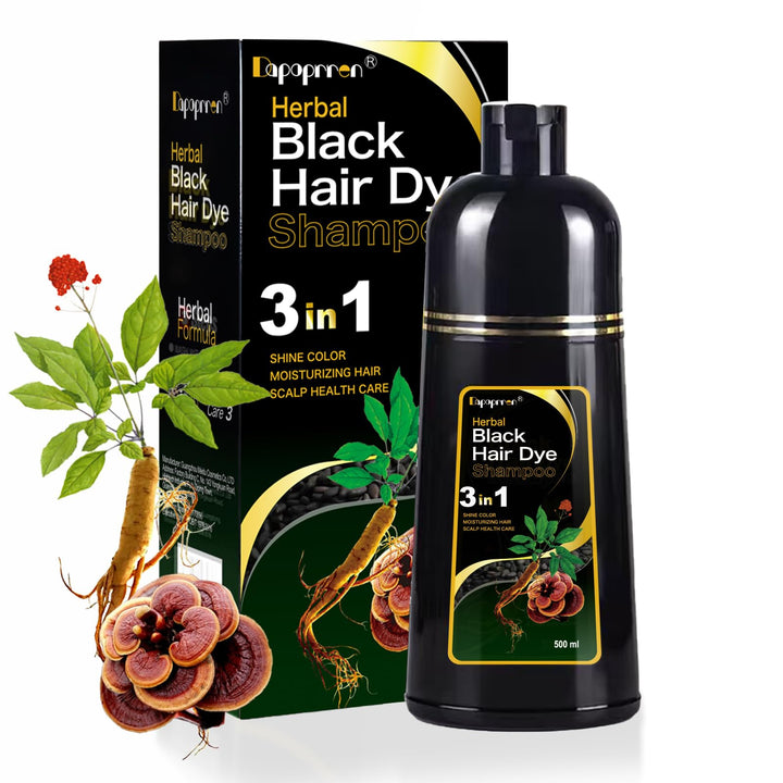 Dapoprren 3 in 1 Instant Black Hair Dye Shampoo | Herbal-Infused Color & Nourishing Formula for Women & Men and All Hair Types | 17 Oz
