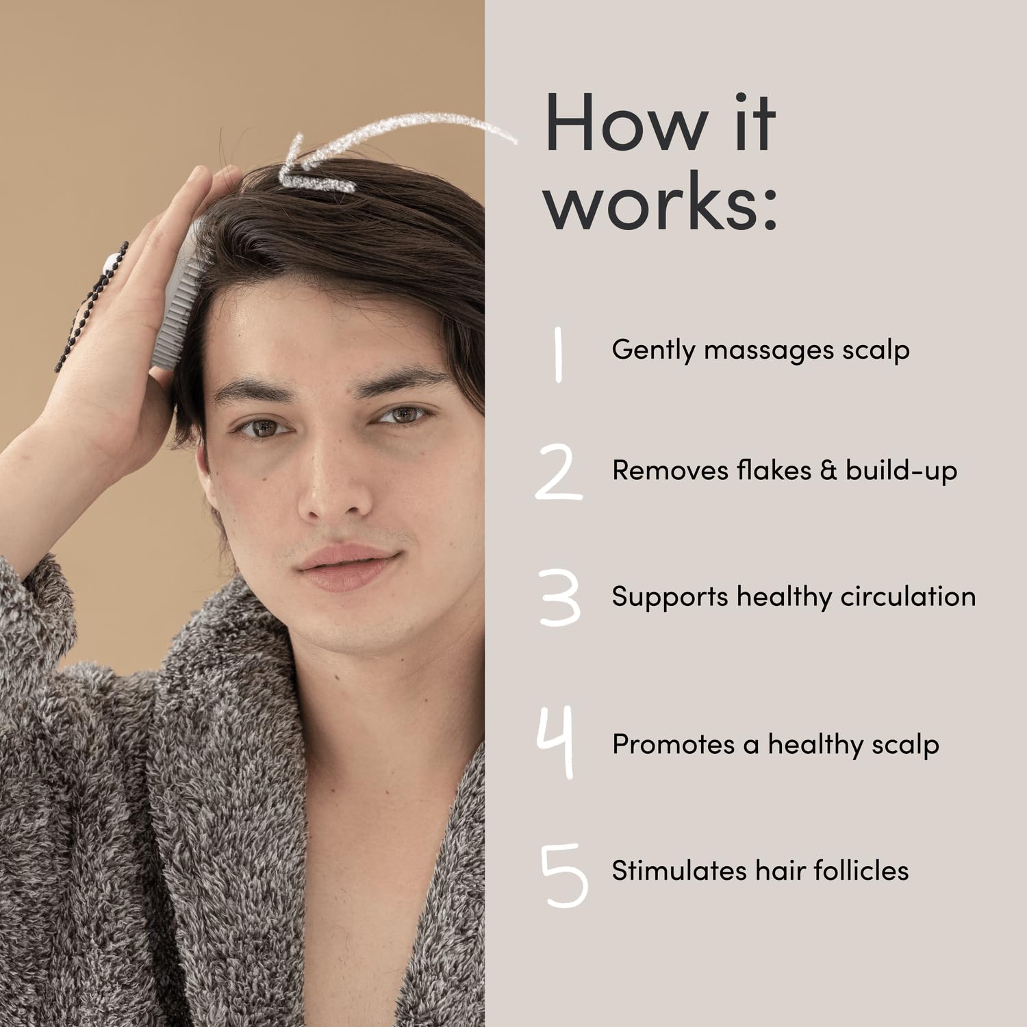 Jupiter Exfoliator Brush For Removing Dandruff & Build-Up - Detangling Scrubber For Wet or Dry Hair - Supports Circulation & Growth - For All Hair Types - Black