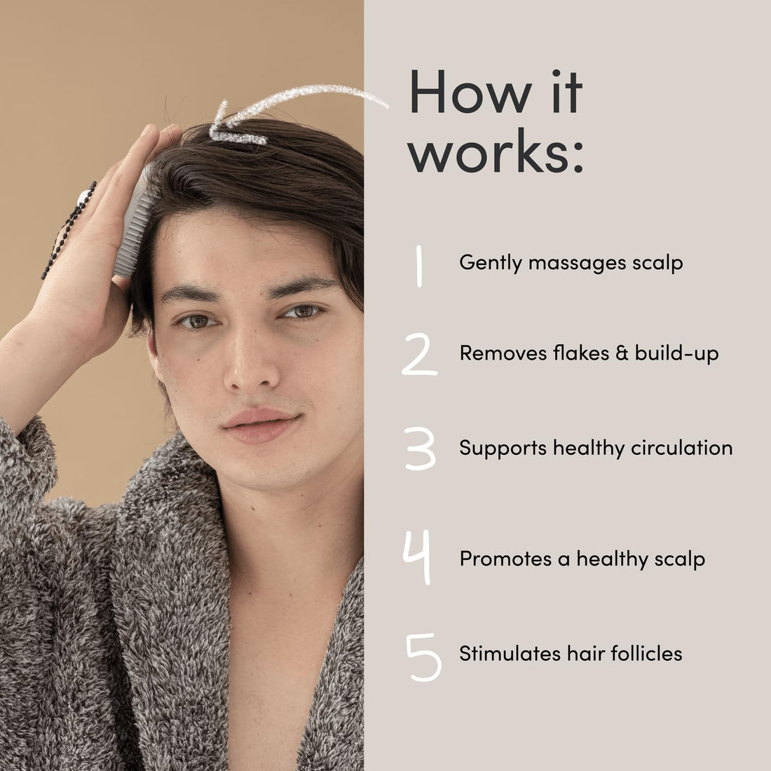 Jupiter Exfoliator Brush For Removing Dandruff & Build-Up - Detangling Scrubber For Wet or Dry Hair - Supports Circulation & Growth - For All Hair Types - Black