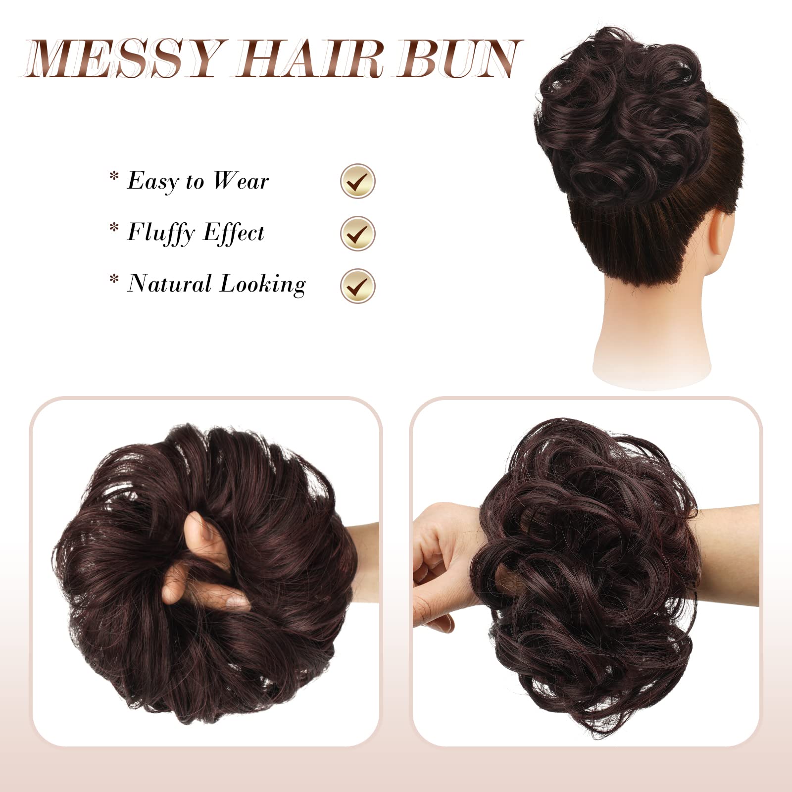 FESHFEN Hair Bun Extensions Messy Curly Hair Scrunchies Plus Size Hairpieces Synthetic Donut Updo Hair Pieces for Women Girls, 1.94oz