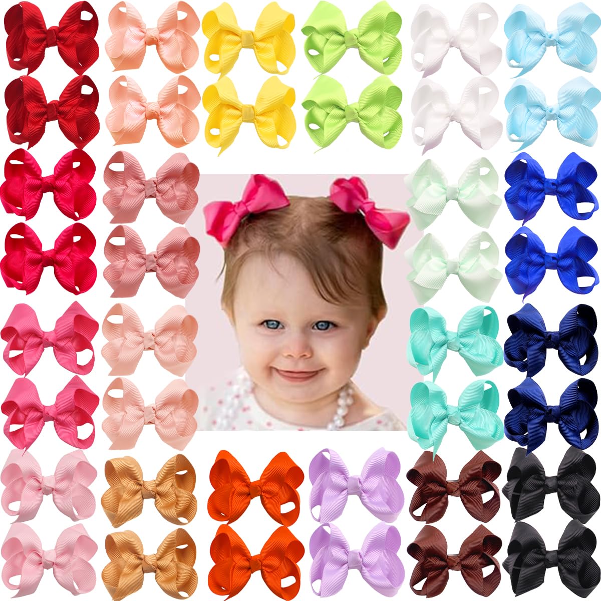 40Pcs 3 inch Hair Bows for Girls Grosgrain Ribbon Toddler Back to School Hair Accessories with Alligator Clips for Baby Girls Kids in Pairs
