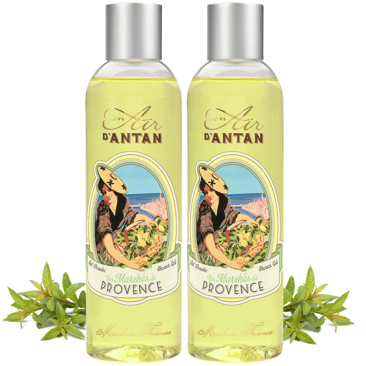 Set Premium Provence French Body Wash Pack Of 2X8.8 Oz, Organic Verbena, Bergamot And Lemon Un Air D'Antan Exclusive Perfume â€“ Moisturising And Revitalising Parabe Paraben-Free For