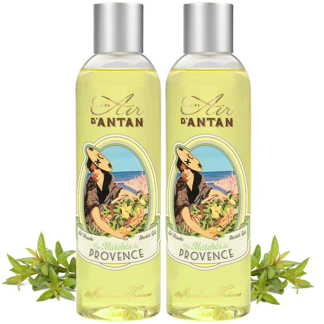 Set Premium Provence French Body Wash Pack Of 2X8.8 Oz, Organic Verbena, Bergamot And Lemon Un Air D'Antan Exclusive Perfume â€“ Moisturising And Revitalising Parabe Paraben-Free For