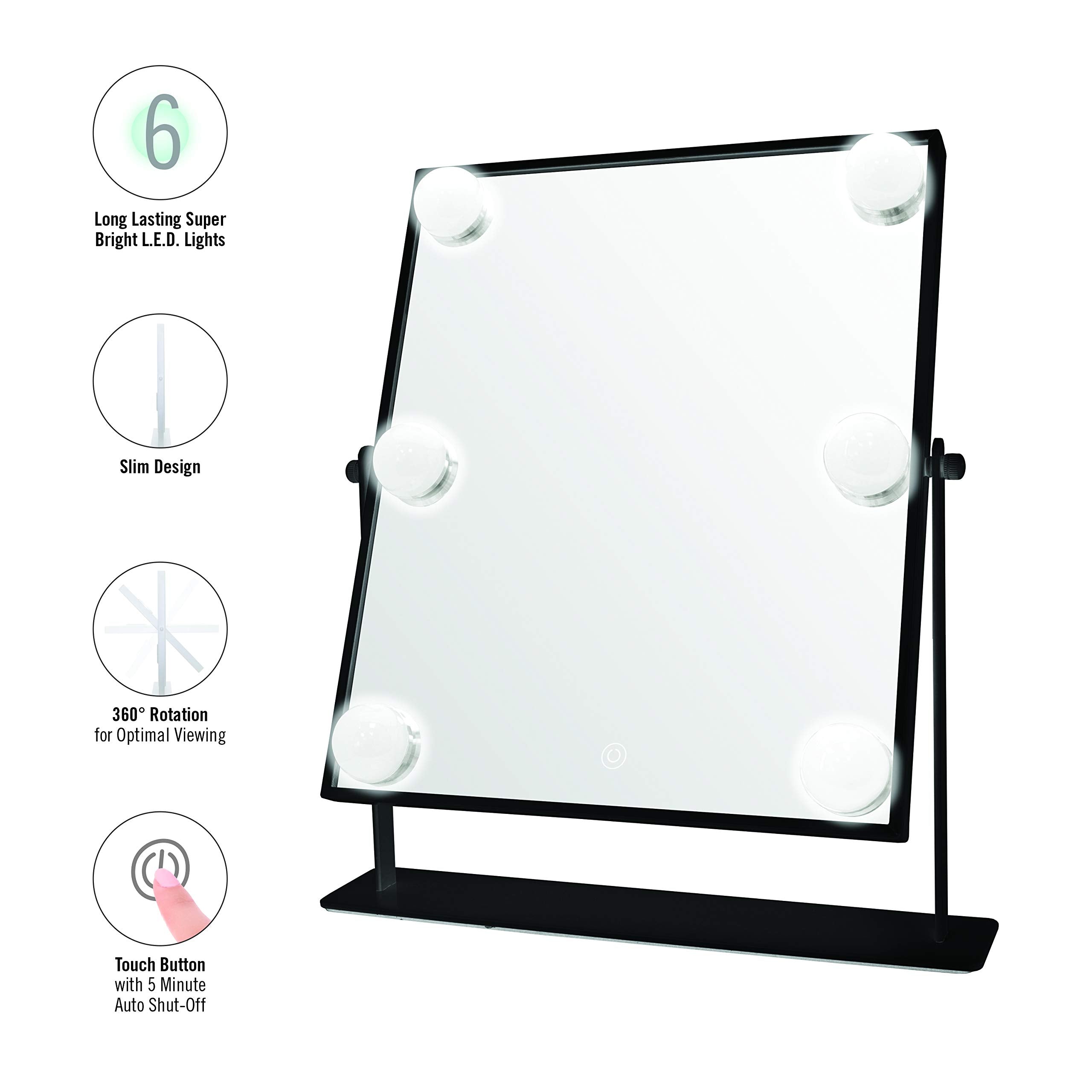 Danielle LED Hollywood Mirror- 6 Super Bright LEDs, Black