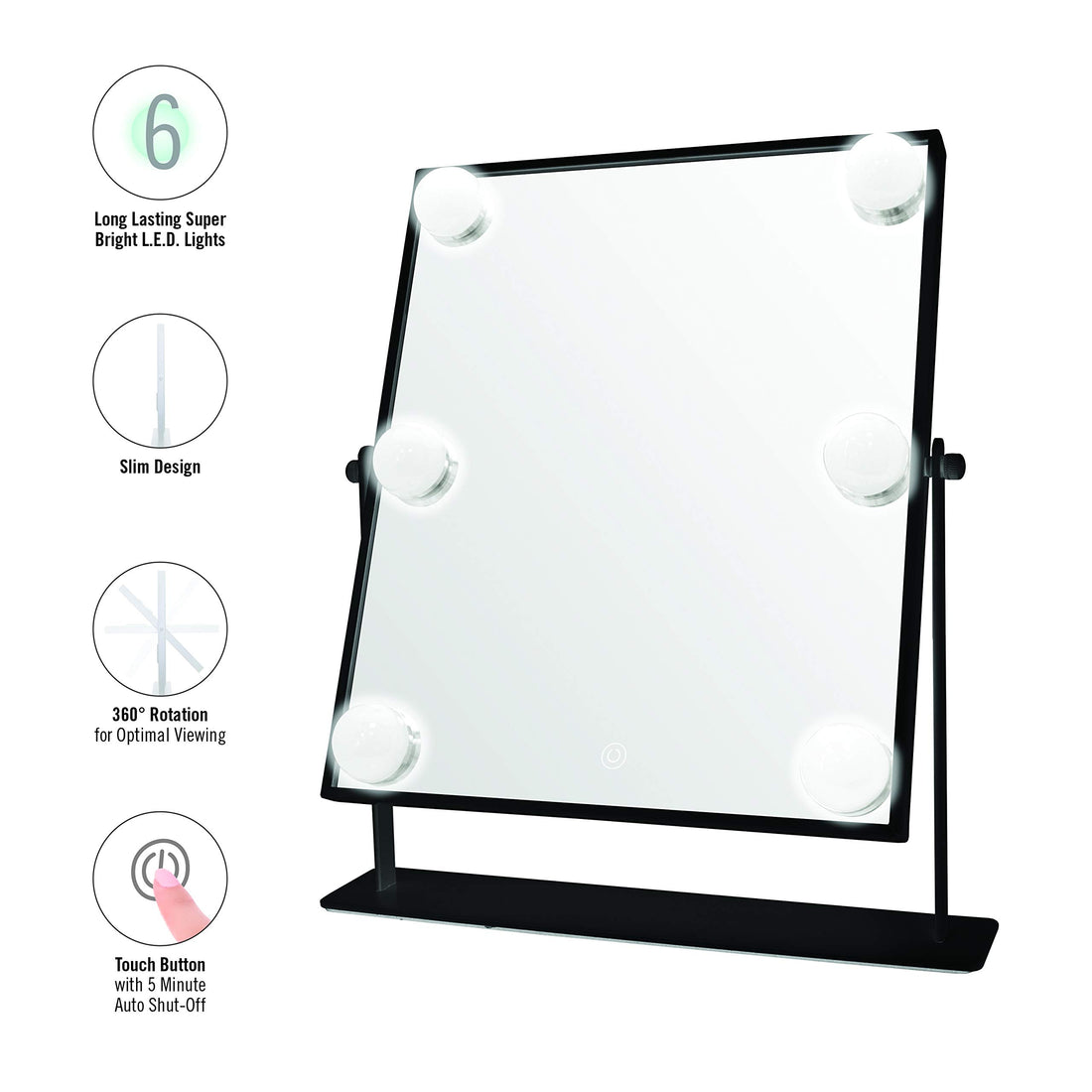 Danielle LED Hollywood Mirror- 6 Super Bright LEDs, Black