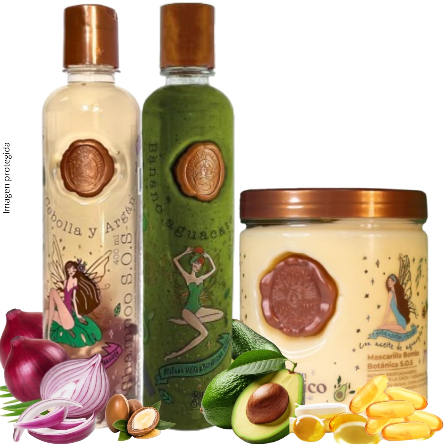RITUAL BOTANICO KIT 3 Crecimiento Acelerado Ultra Reparador S.O.S de Origen Botánico: Shampoo de Cebolla, Mascarilla Bomba Capilar, Acondicionador Intensivo PLEX (+ OBSEQUIO)