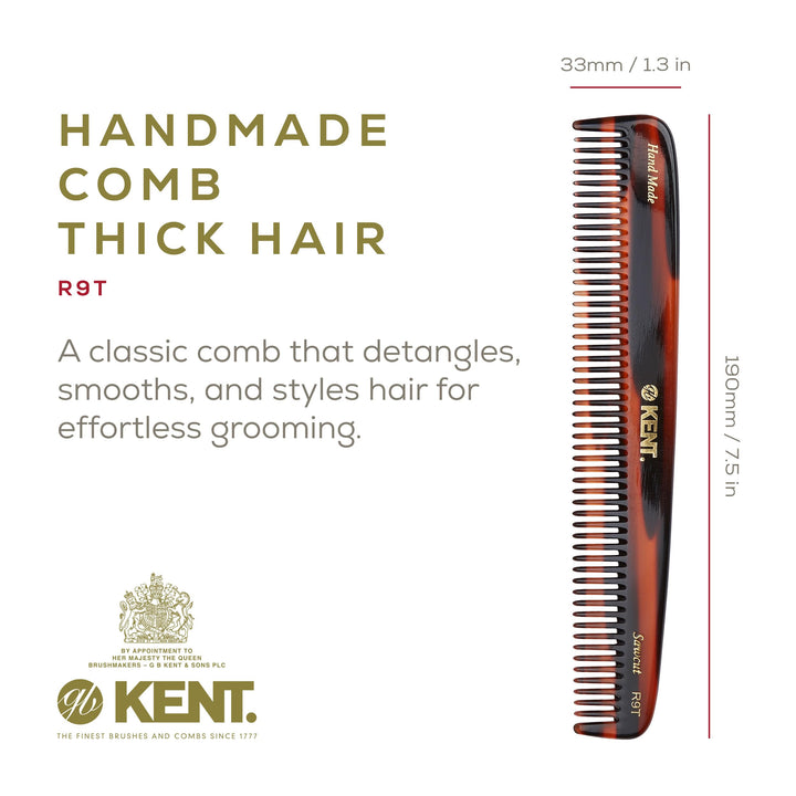 Kent Authentic Handmade Wide toothed Large Dressing Table Comb, Dark Brown