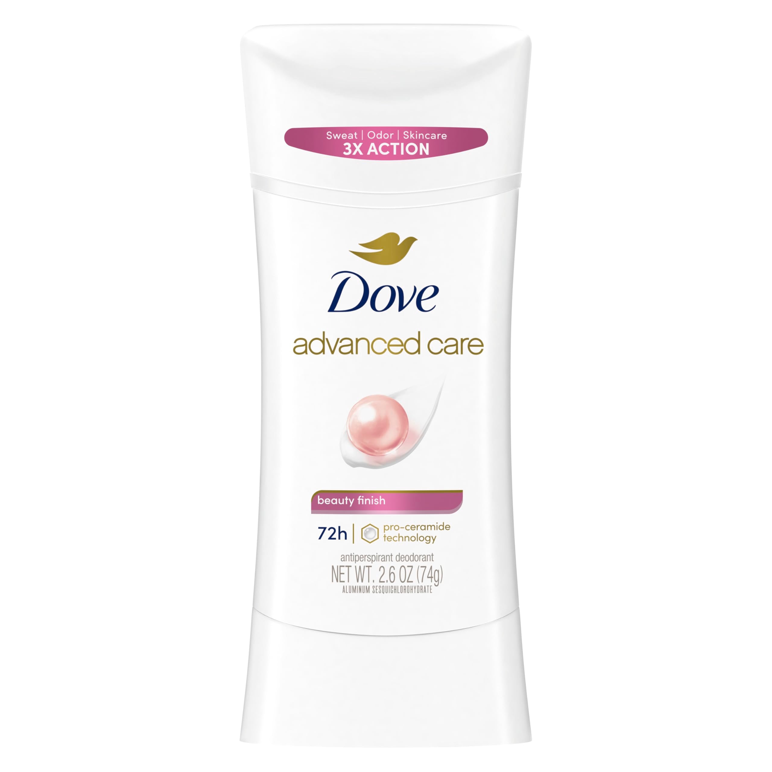 Dove Advanced Care Antiperspirant Deodorant Stick Beauty Finish for Helping Repair Skin Barrier After Shaving, with 72-Hour Sweat & Odor Protection, 2.6 oz