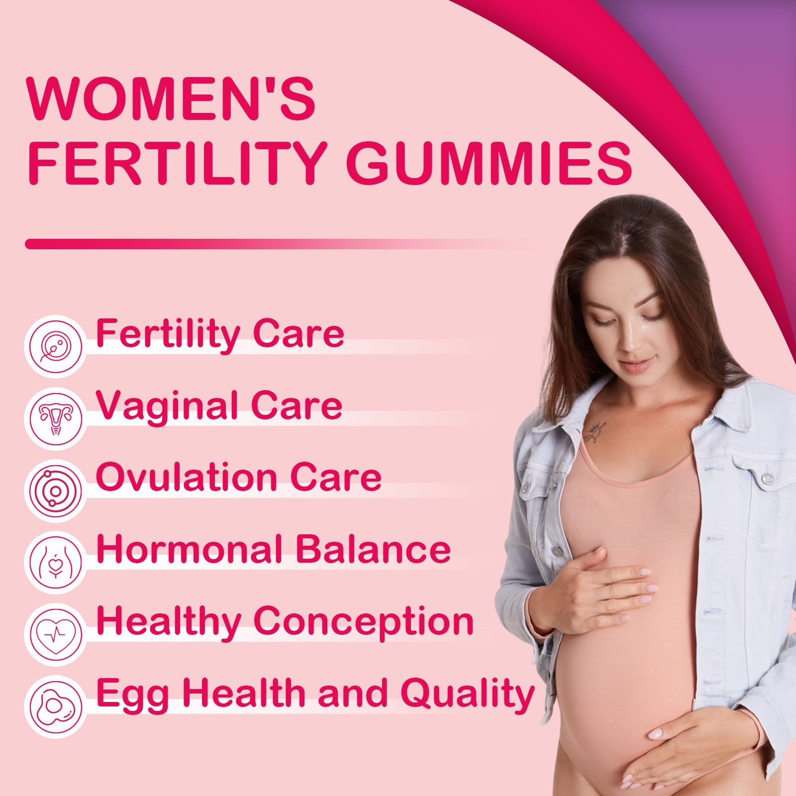 Fertility Supplements for Women, Prenatal Vitamins with Myo-Inositol & D-Chiro Inositol, Folate, Herbs, for Hormonal Balance, Fertility & Vaginal Care, 60 Prenatal Gummies (Raspberry)