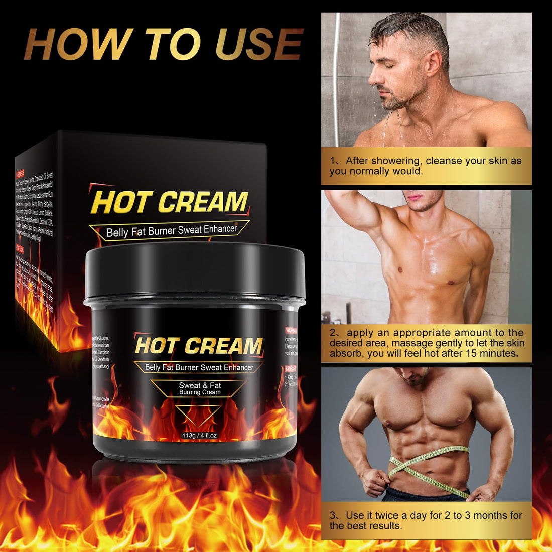 Generic Fat Burning Belly Cream, Hot Cream for Fat Burner, Cellulite Cream for Thighs, Sweat Cream for Women Men Weight Loss Thighs Belly Butt Firming Legs Slimming Cream