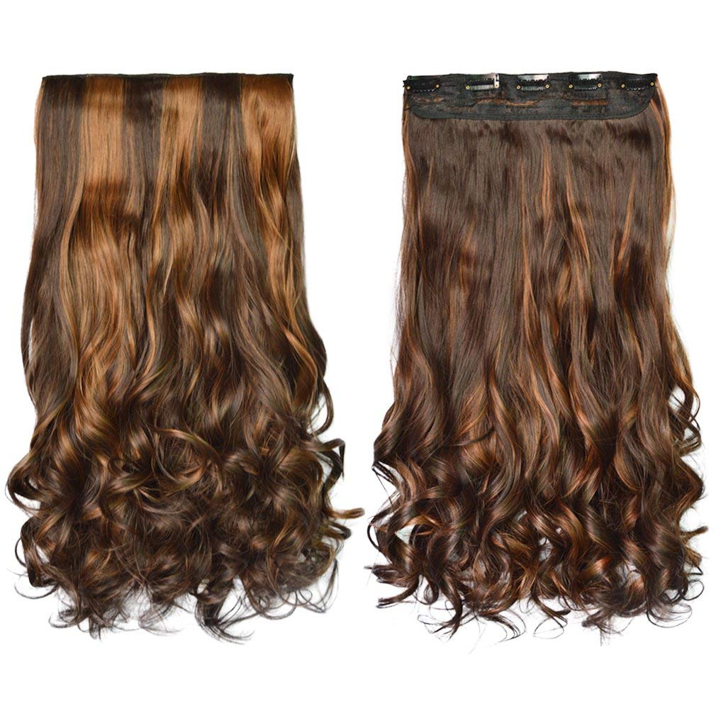 REECHO 20 1-Pack 3/4 Full Head Curly Wave Clips in on Synthetic Hair Extensions Hairpieces for Women 5 Clips 4.5 Oz per Piece - 4KH27