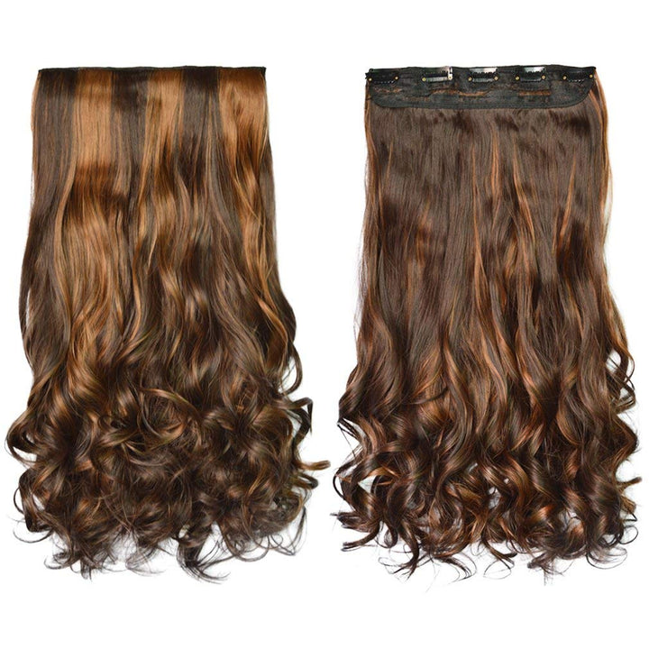 REECHO 20 1-Pack 3/4 Full Head Curly Wave Clips in on Synthetic Hair Extensions Hairpieces for Women 5 Clips 4.5 Oz per Piece - 4KH27