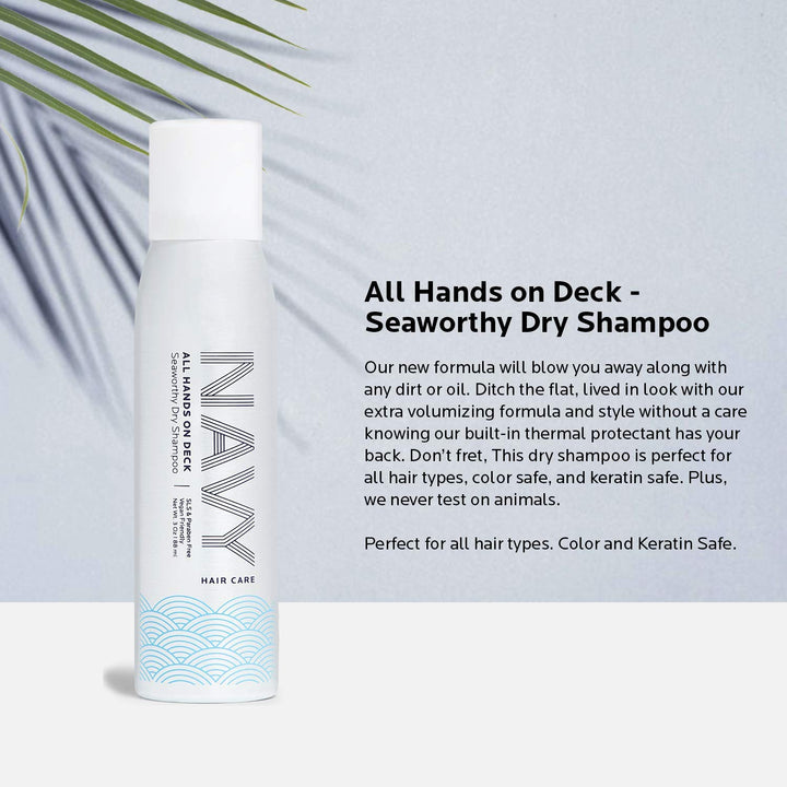 NAVY HAIR CARE Dry Shampoo Spray for Women & Men 3oz | Travel Size Volumizing | for Color Treated & All Types of Hair | All Hands on Deck - Seaworthy | Vegan Friendly