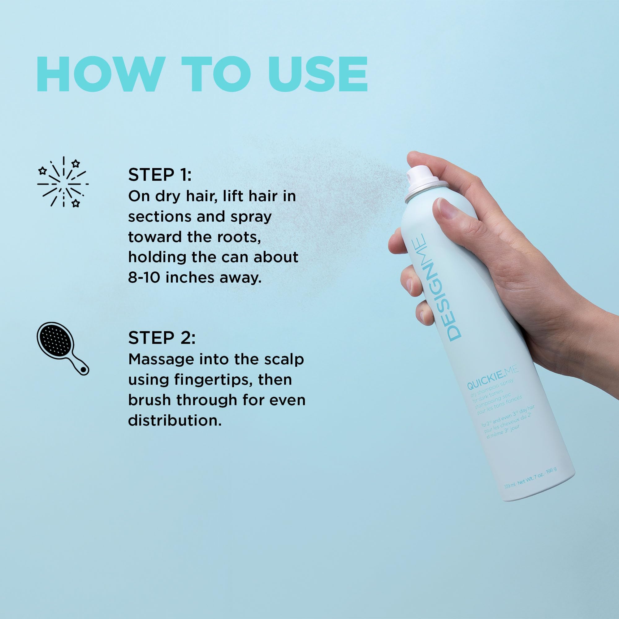 DESIGNME QUICKIE.ME Dry Shampoo Spray | Oil Absorbing | Root Lifting Shampoo for Dark Tone, 339mL