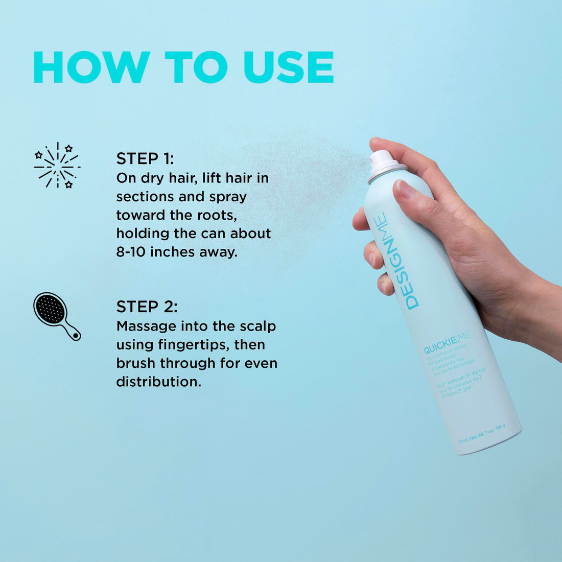 DESIGNME QUICKIE.ME Dry Shampoo Spray | Oil Absorbing | Root Lifting Shampoo for Dark Tone, 339mL