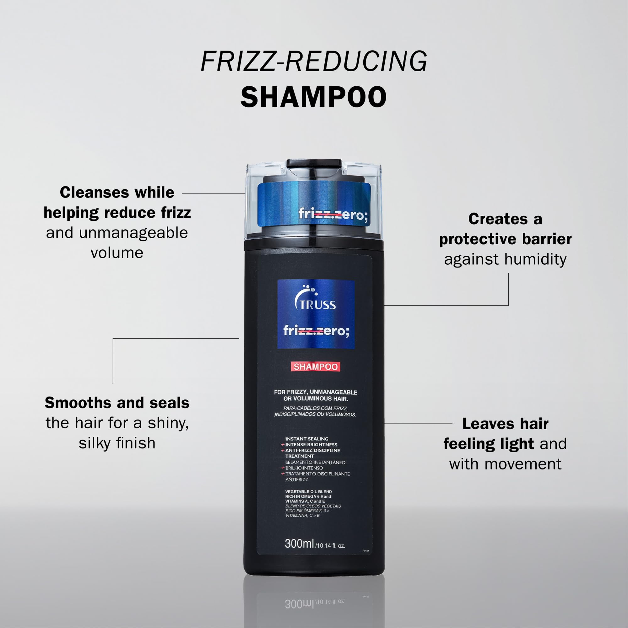 Truss Frizz Zero Shampoo - Shampoo For Frizzy Hair - Anti Frizz, Anti Humidity Formula Protects Against Moisture While Providing Volume And Shine And Free Of Split Ends