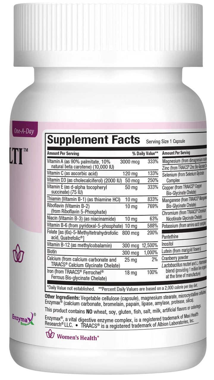 Maxi Health Women's Daily Multivitamin Biotin, Vitamins A B C D E, Calcium, Zinc, Lutein, Magnesium, Folate and More. Supports Gut Health for Women. Natural, Non-GMO, Gluten Free & Dairy Free Kosher