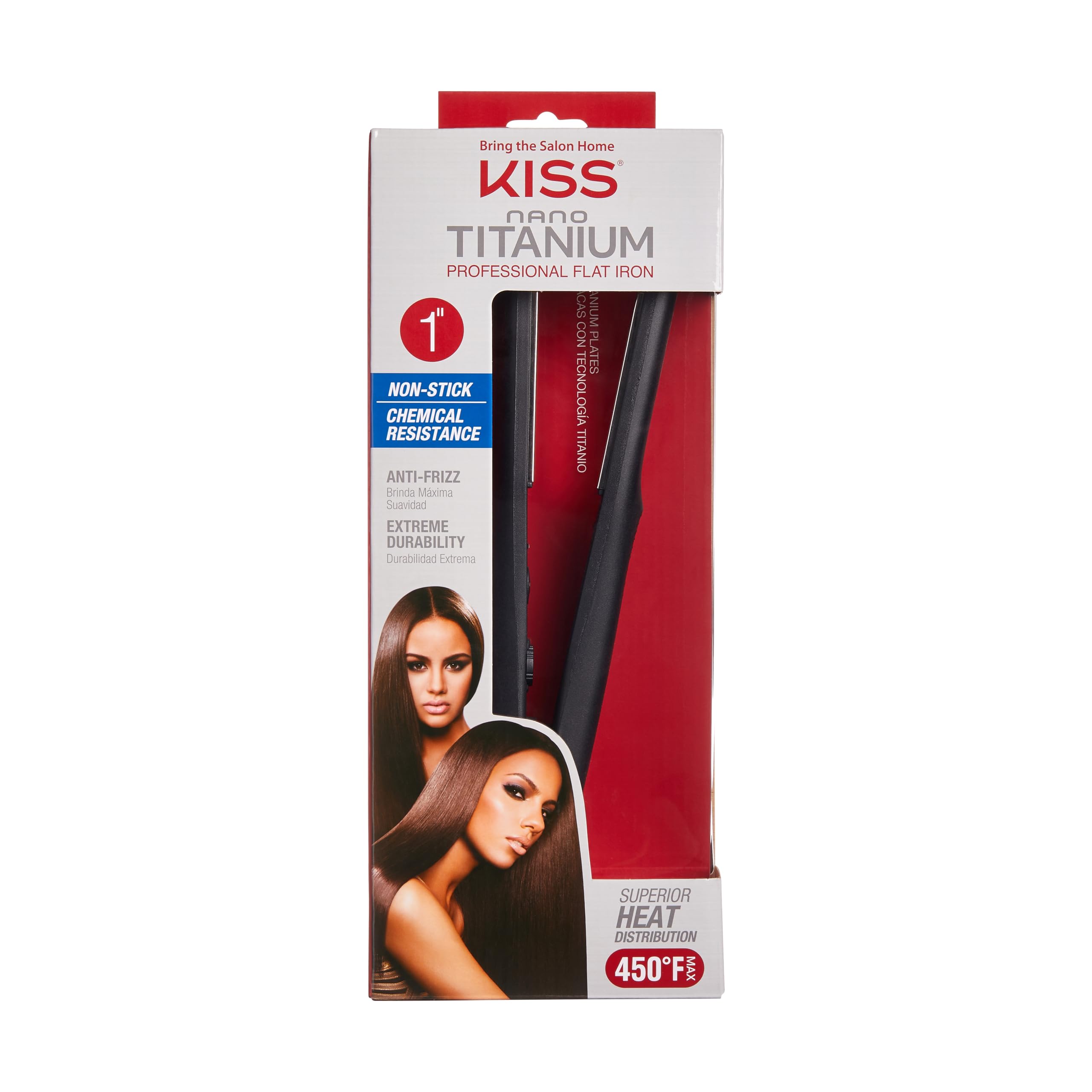 Red by Kiss Nano Titanium Flat Iron, 1, Red, 1 Count- Reaches up to 450 °F