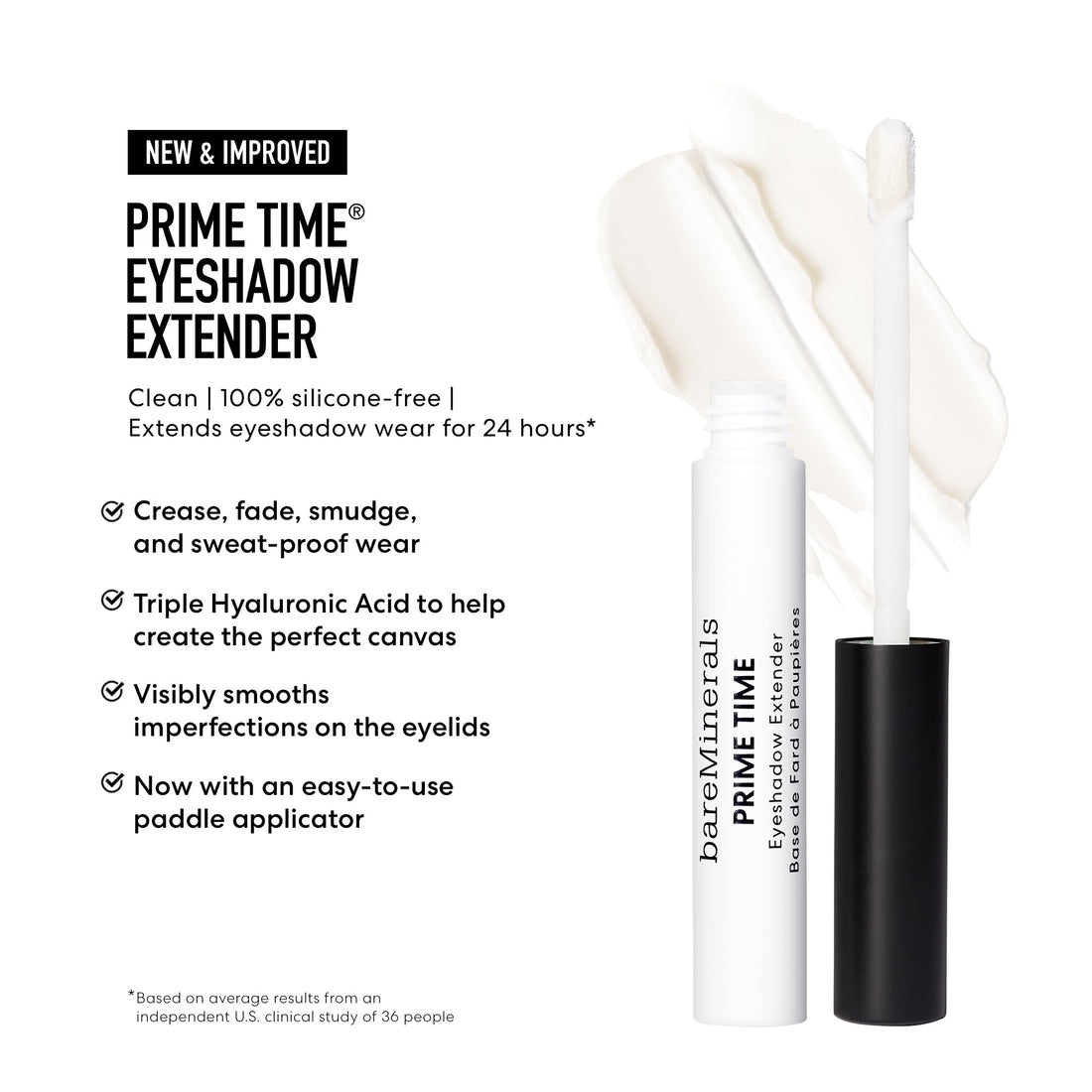 bareMinerals Prime Time Eyeshadow Extender, Primes + Smooths Eyelids For Eyeshadow Application, 24-Hour Wear, Crease-Proof, Waterproof, Vegan