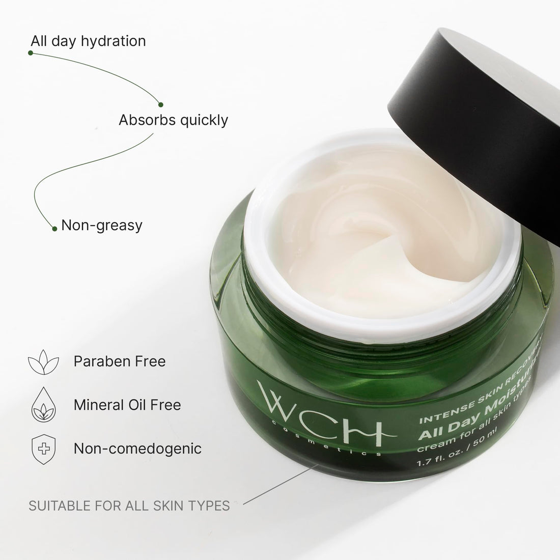 WCH Cosmetics All Day Moisturizer Face Cream with Ceramides and Peptides for Dry Skin – Anti-Aging Cream to Reduce Wrinkles, Redness, Irritation – Intense Skin Recovery – 1.7 fl. oz. / 50 ml