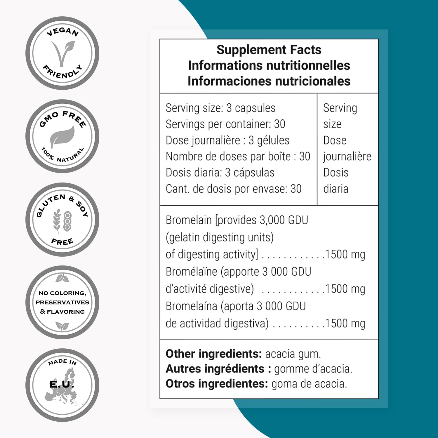 Supersmart - Bromelain Supplement 1500mg/3000 GDU per Day (Proteolytic Enzymes) - Pineapple Extract | Non-GMO & Gluten Free - 90 DR Capsules (Delayed Release)