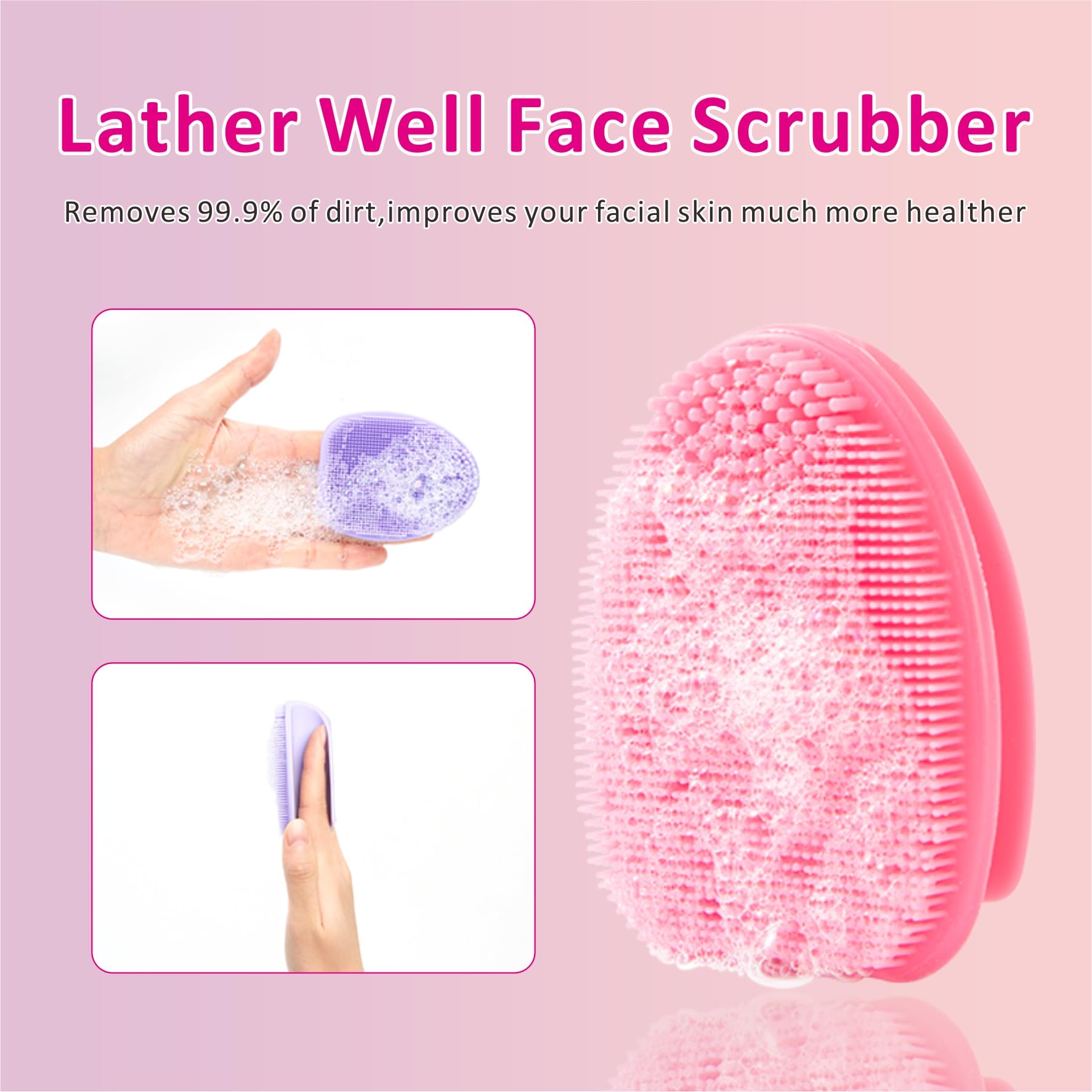 HieerBus Silicone Facial Cleansing Brush Exfoliating Massager, Blackhead Removal, Pore Cleansing, Ideal for Women Men All Skin Types, Skin Care, 2 Pieces (Pink+Purple)
