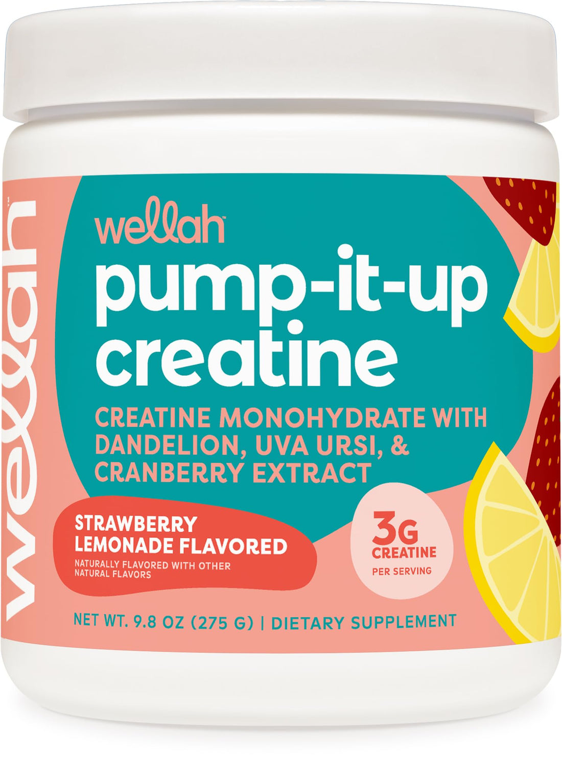 Wellah Pump-It-Up Creatine (50 Servings, Strawberry Lemonade) - Creatine Monohydrate with Dandelion, Uva Ursi, & Cranberry Extract