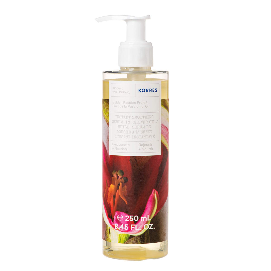 KORRES In-Shower Oil, Body Serum with Sweet Almond Oil for Dry Skin Care, Moisturizing and Hydrating Serum for Post Bath or Shower, Body Oils for Women, Golden Passion Fruit, 8.45 Fl Oz